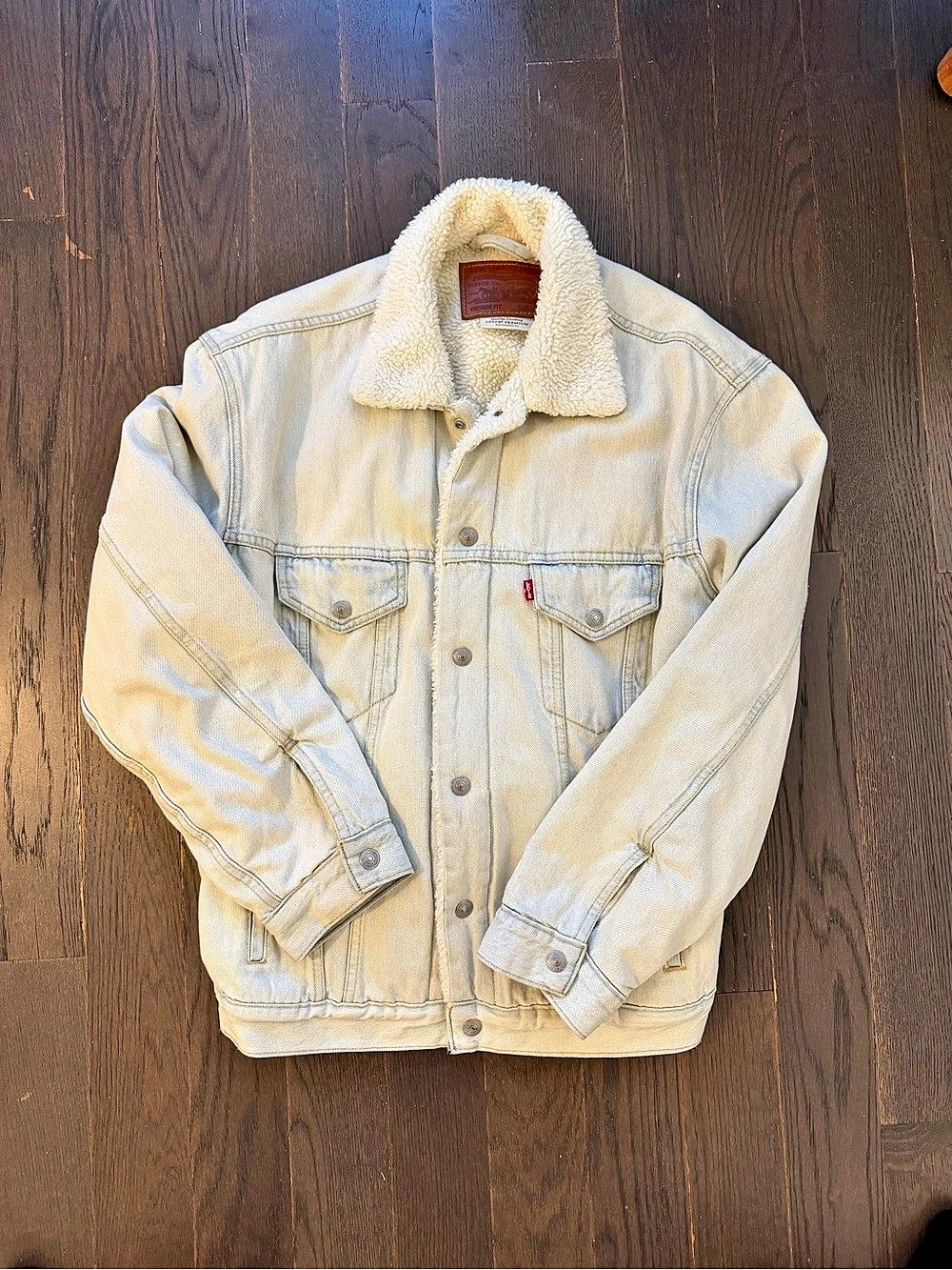 Levi's Premium Vintage Fit Sherpa Trucker Jacket Sherpa Denim Size Large Ice Blu